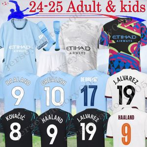 16-4xl 24 25 Fouh Haaland Soccer Jerseys MANS KOVACIC JOAO CANOLO ALDULT KIDS Kit 2024 City Grelish de Bruyne Ruben Third Bernardo Mahrez Foden Football