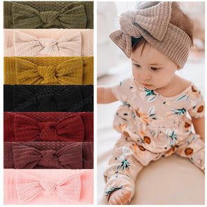 Bandeau élastique en Nylon tricoté pour bébé, confortable et respirant, avec nœuds de couleur unie, couvre-chef pour nouveau-né, cadeau pour enfants, 16.5x6.5 CM
