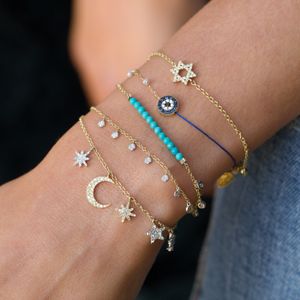 16 + 5 cm Extend Chain 2018 Christmas Gift Jewelry Micro Pave CZ Moon NorthStar Star Charm Dangle Charming Moon Star Bracelet