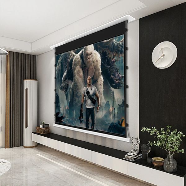 16: 9 Anti-Light 3D 4K HD Remote Control Tab Controla Tensiond Intelligent Electric Plafond Écran de projection encastrée avec cristal noir