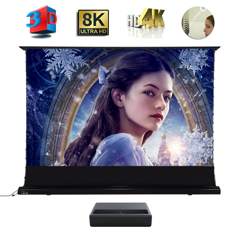 16:9 Формат HDTV 84-дюймовый моторизованный электрический ALR напольный проекционный экран с Т-образной призмой для ультракороткофокусного проектора, UST Anti-Light