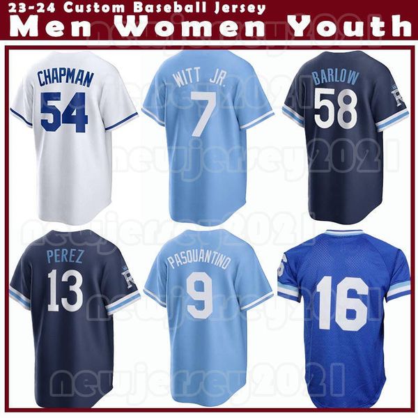 7 Bobby Witt Jr. 13 Salvador Perez Maillot de baseball 24 Lyles Vinnie Pasquantino Aroldis Chapman Brad Keller Bo Jackson Royals Scott Barlow George Brett Josh Taylor