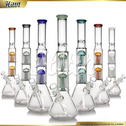 16 '' Beaker Bong Verre Bong Double 8 Arbores Percolateur Base de bécher de 5 mm d'épaisseur Pipe d'eau en verre avec bol assorti et surbout 420 Nouveau