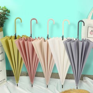 16 Bone Long Handgreep Paraplu's Paraplu Weeshaving Winddicht Parasols Zomer Winter Solid Color Paraplas