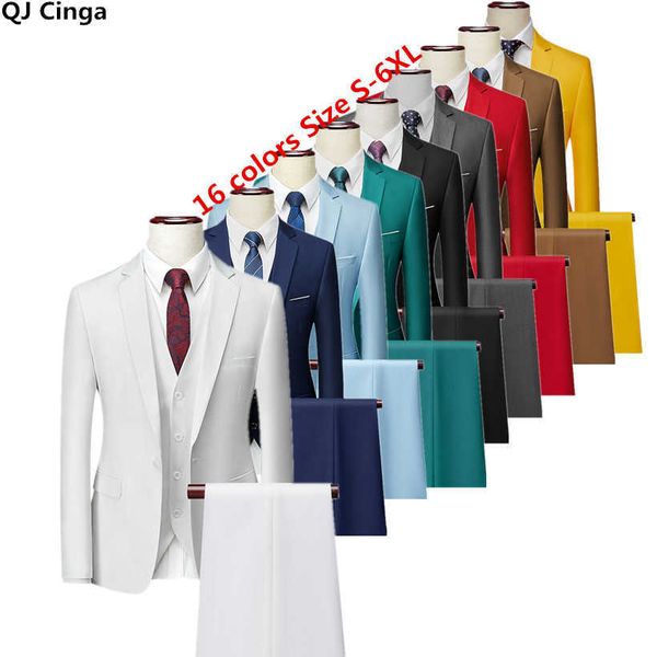 16 couleurs formelles 3 pièces ensembles pour hommes affaires/mariage/robe de soirée costumes mode Slim vêtements pour hommes grande taille S-6XL blanc noir bleu X0909