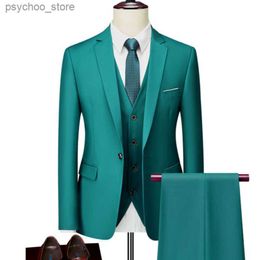 16 couleurs (veste + gilet + pantalon) Luxurys One Button Costumes pour hommes 3 pièces Bureau d'affaires formel Slim Fit Groom Wedding Tuxedo Q230828