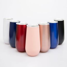 16 colores 6 Oz Flauta Hueveras Copas de vino Vasos Sin tallo Oro rosa Acero inoxidable Tazas con aislamiento al vacío de doble pared con tapa transparente FMT2140