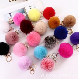 Llaveros de bolas de pelo de conejo de imitación esponjoso de 8CM en 16 colores, llavero para mujer y niña, bolso escolar para coche, llavero con pompón bonito, accesorios de joyería
