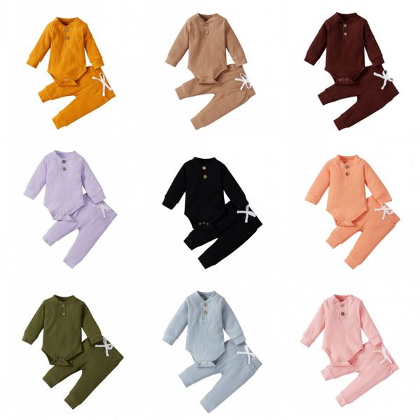 16 couleurs bébé tenues ensembles de vêtements solides infantile enfant en bas âge nouveau-né filles garçons automne hiver bébé fille garçon à manches longues barboteuse pantalon 982 D3