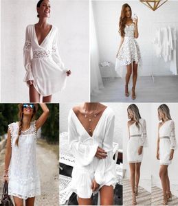 16 colores diseños mujeres vestidos de encaje blanco 2021 primavera verano sin mangas sexy hueco bordado bordado vestido de fiesta de noche casual LAD9175352