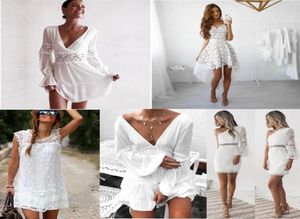 16 colores diseños mujeres vestidos de encaje blanco 2021 primavera verano sin mangas sexy hueco bordado bordado vestido de fiesta de noche casual LAD20205033