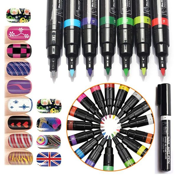 16 couleurs Nail Art Pen 3D DIY Nail Art Décoration Polonais Peinture Dot Dessin UV Gel Conception Beauté Outils Nail Art Équipement