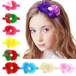 16 couleurs Bandes de bébé nouveau-né Bandes de Big Fleurs Rose Bud Bud Enfants Filles Photos Satières Satin Strass Dentelle Bande à cheveux Enfants Accessoires KHA282