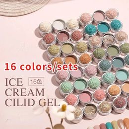 16 colores/set 64 colores esmalte de uñas sólido gel gel pegamento de uñas texturizado mezclado con latas de pegamento de relleno de pintura 231227