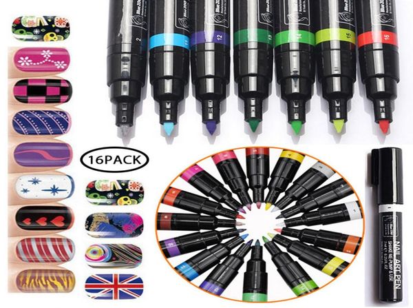 16 couleurs Ensemble Nail Art Pen 3D Nail Art Diy Decoration Nails Polon Set Set Design Nails Tools Beauty Paint Pen Supplies1134457