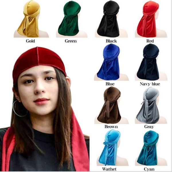 16 couleurs unisexe Velours Durags Bandana Turban Chapeau pirate casquettes Perruques Doo Durag Biker Chapeaux Bandeau Pirate Chapeau Cheveux Accessoires C325