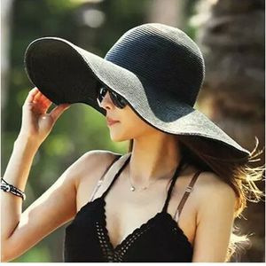 16 kleuren Solid Summer Women Wide Rot Straw Hat Floppy Derby Large Beach Sunhat