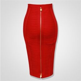 16 kleuren XL XXL sexy effen rits oranje blauw zwart rood wit roze bandage rok dames elastische bodycon zomer potlood 58 cm 220224