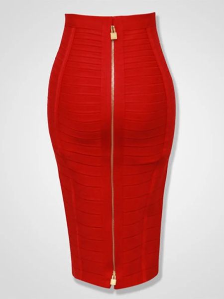 16 couleurs xl xxl sexy zipper solide orange bleu noir rouge blanc bandage jupe femmes élastique bodycon jupe crayon d'été 58cm 240325