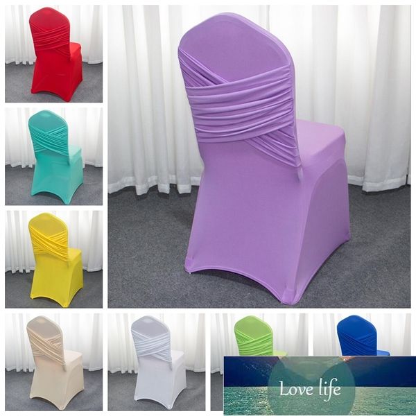 16 couleurs universelle chaise de mariage couvre deux croix Spandex Swag couverture arrière chaise luxe fête décoration en vente