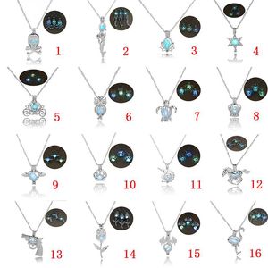16 modèles de luxe lueur dans le collier de pierre sombre ouvert 3 couleurs lumineuses perle cage pendentif colliers pour femmes dames bijoux de mode