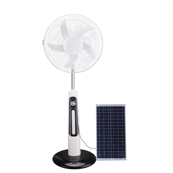 Ventilador solar de emergencia de 16 pulgadas, 12 V CC, ventiladores recargables de CA alimentados por energía solar, ventilador solar con panel y luz LED