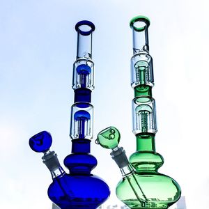 16 pouces 18mm Joint femelle Double 4 bras Perc narguilés 4mm d'épaisseur tuyau grand verre eau Bongs bécher Bong huile Dab Rigs