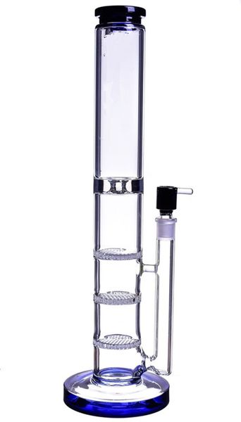 16 pouces Big Straight Triple Perc Glass Bong Bong Premium Tobacco Fumer Water Pipe