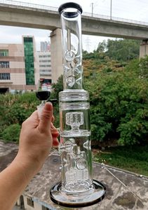 16 inch Zwart Glazen Bong Waterpijpen met Kom Accessoires Multihole Water Recycler Filters Band Perc Pijpen met Vrouwelijke 14mm Joint