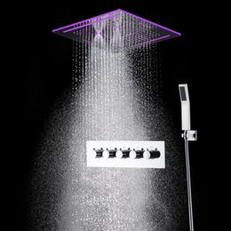 Panneau de douche de 16 pouces à LED chroméd Bluetooth Panneau de douche Set Spray Plume Plume Spa Spa Mistrasse thermostatique Boucheur à main