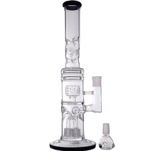 Narguilés en verre transparent de 16 pouces avec pneu Perc Double couche Recycleur d'eau Dab Rig Pipes pour fumer