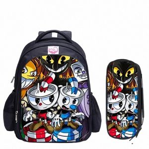 16 Inch Cuphead Game Mugman Schooltas voor Kinderen Jongens Meisjes Rugzak Kinderen School Sets Potlood Tas Peuter Schooltas G1zs #