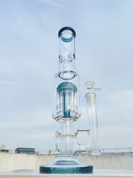 16 pouces en tête en verre Bong 9 mm Épaisseur épais clairs Clean de glace sarcelle Catcher gelée de poisson-narchilage Verre Bong Dab Recycler Recycler Bongs 14 mm US Entrepôt