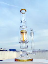 16 inch koperen glazen bong 9 mm dikte zware helder geel ijscatcherveer kwal Jellyfish filter waterpijp glazen bong rig recycler Water Bongs 14 mm US magazijn