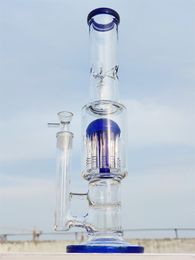 Vidrio de 16 pulgadas Glass Bong 9 mm de 9 mm Cattador de hielo azul transparente Filtro de medustación Hookah Glass Bong Dab Rig Recycler Bongs de 14 mm Almacenamiento de EE. UU.