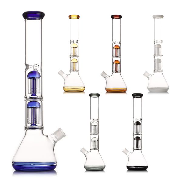 Vidrio de 16 pulgadas con vaso cardíaco pesado Multi color de 2 capas Filtro de medustación Hookah Glass Bong Dabber Rig Recycler Catante de hielo Agua Bongs de 14 mm Almacén de EE. UU.