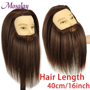 Tête de mannequin masculine de 16 pouces avec barbe Synthétique Hair Training Head Coiffeur de coiffeuse Cosmétologie Manikin Doll Head with Stand 240403