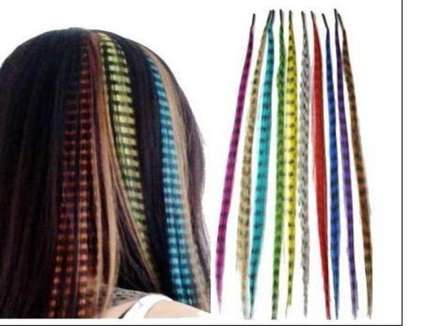 Extensiones de plumas de extensión de cabello de plumas de gallo Grizzly sintético de 16 pulgadas 500 hebras 500 cuentas 12463968697310