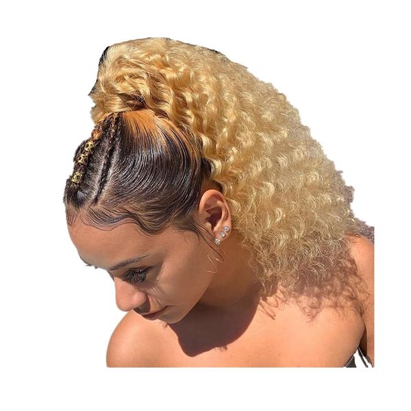 Extension de queue de cheval enveloppante de 40,6 cm, cheveux humains 100 % véritables Remy, une pièce à clipser pour femme, reflets naturels invisibles (blond cendré 613 blond décoloré)