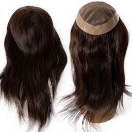 16 pulgadas de reemplazo de cabello humano virgen indio Color marrón oscuro 2 # 130% densidad 7x9 Mono Topper para mujer negra