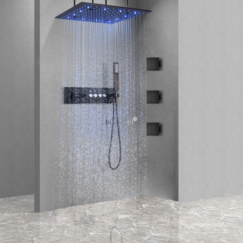 16 Inches ORB Bathroom LED Bath Rain Shower Wall Mount Hand Shower Faucets Set