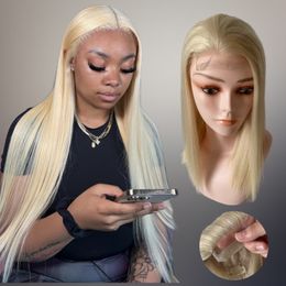 16 pouces péruvien Remy cheveux humains double dessiné extrémités épaisses couleur blonde 613 # 180% densité 5x7 Topper fermeture en dentelle suisse pour femme noire