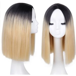 16 inches synthetische botte rechte lange haar pruik ombre zwarte wortel bruin pruiken voor vrouwen cosplay schouder lengte hittebestendig