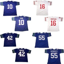 16 Joe Montana 42 Chris Warren 55 Brian Bosworth 10 Jim Zorn Stured Football Jersey Blue Color White Men Jersey S-XXXL 263R