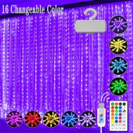 16 Arten Variable Farbe Vorhang Lichterkette 3 * 3 Mt 300 LED Blinkende Lichterkette 7 Modi Fernbedienung Hängende Tropfschnüre Schlafzimmer LL