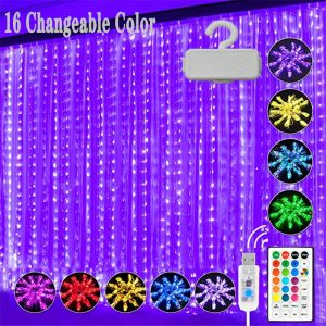 16 sortes de guirlande lumineuse de rideau de couleur variable 3 * 3M 300 LED guirlandes lumineuses clignotantes 7 modes télécommande cordes suspendues goutte à goutte chambre LL