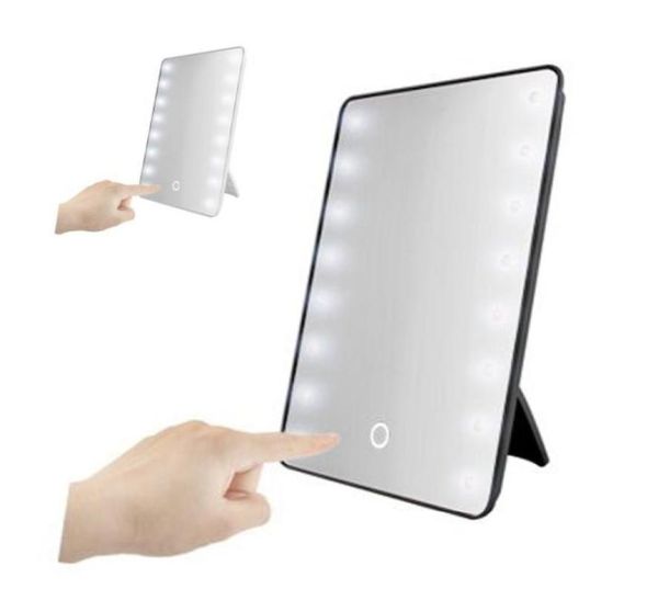 16 Miroir de maquillage éclairé à LED avec lampe légère Portable Touch Sn Miroir cosmétique Beauté Bureau de bureau Miroirs T2001148475757