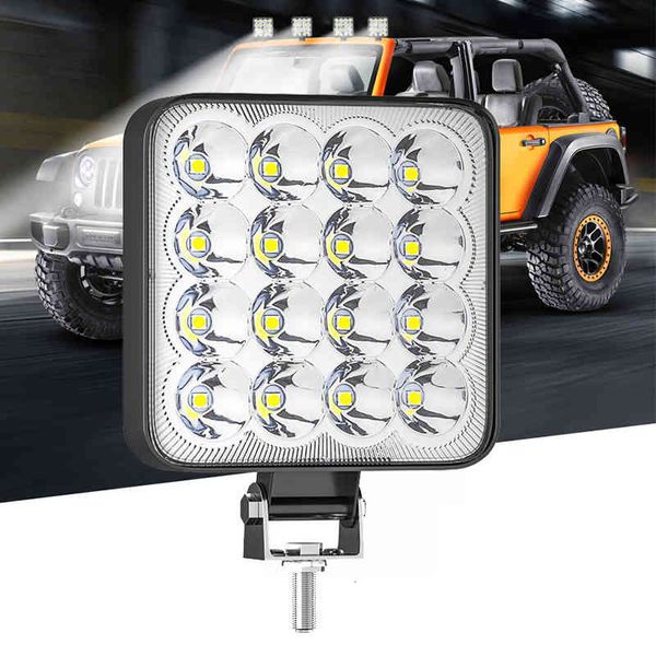 Barra de luz LED de trabajo de 16 LED, foco brillante cuadrado 3030 para todo terreno, SUV, ATV, Tractor, barco, camiones, excavadora, faros, iluminación para coche