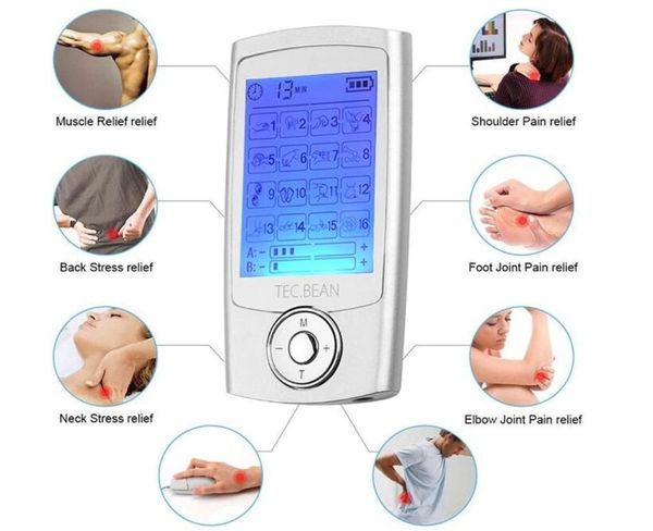 Massage Tens à électrodes 16 modes, 2 canaux AB avec fil, Mini stimulateur musculaire, masseur pour thérapie Tens9735850