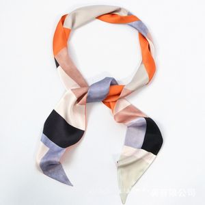 16 Momme Sjaal 100% Real Silk Color Blokkering Neckerchief Multifunctionele Twilly Hoofdband Tas Accessoires